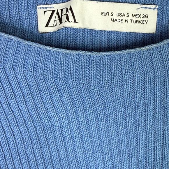 Zara Sleeveless Side Key Hole Tie Ruched Ribbed Tank Top Crop Tank Top S Blue - Picture 9 of 15